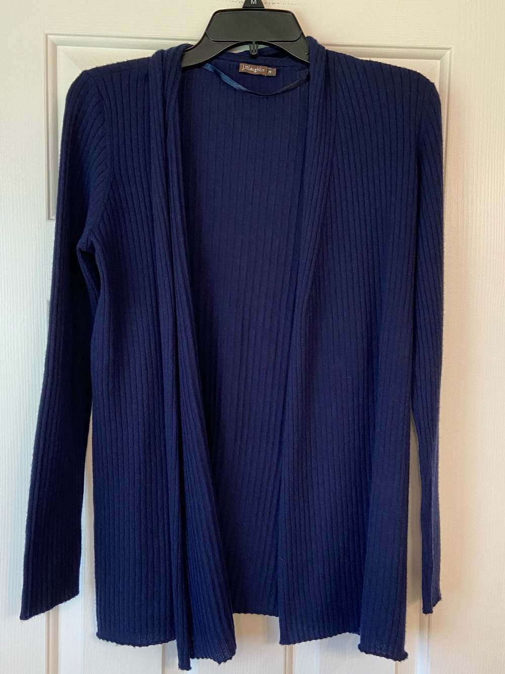 J. Mclaughlin Blue 100% Cashmere Ribbed Open Front Cardigan Medium